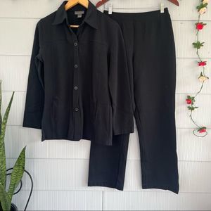 SOLD. Vintage 2 Piece Casual Comfy Pant Suit Button Down Top Pull On Pants